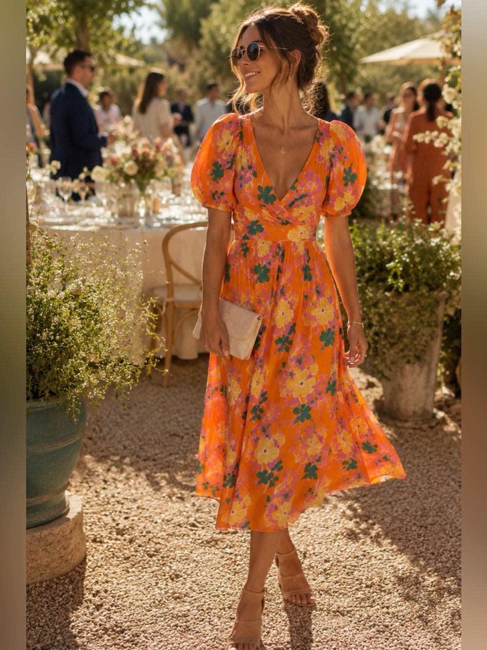 New‼️ All About May Orange 🌸 Floral Open Back Midi Dress NWT